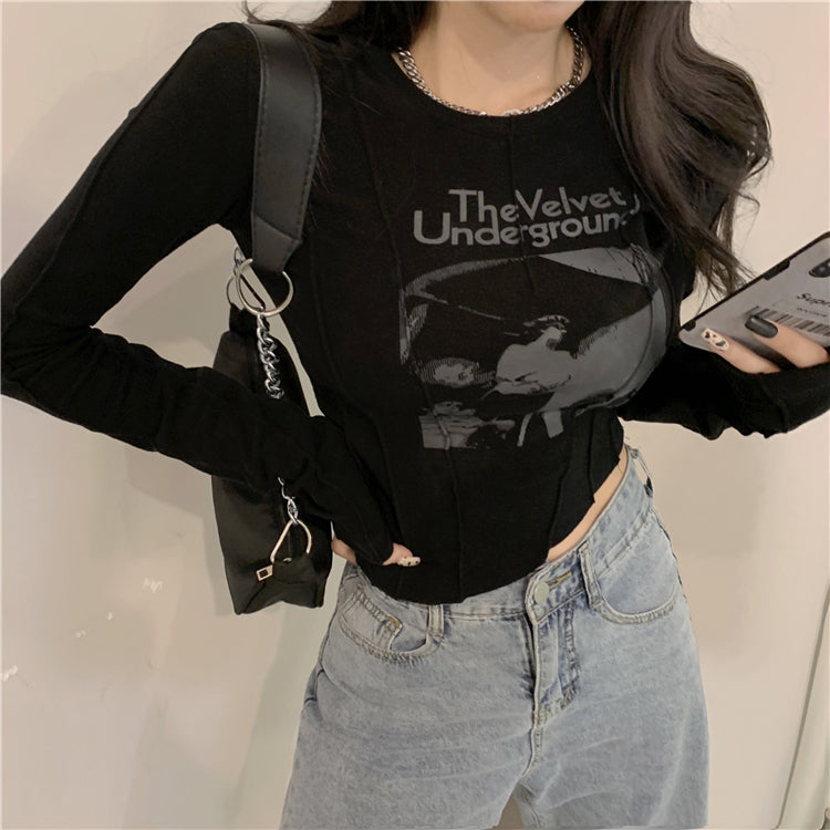 Printed Long Sleeve Crop Top