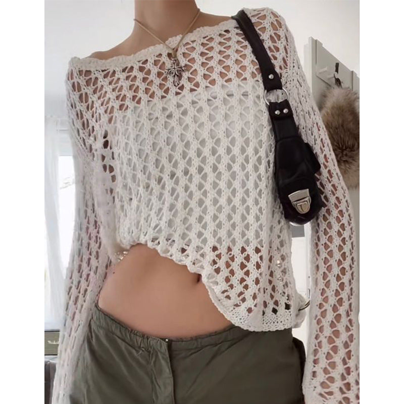 Irregular Hollow Knit Blouse