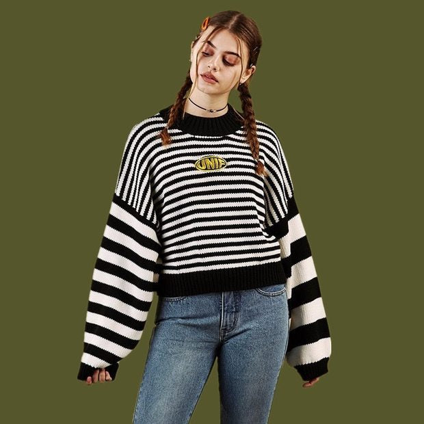 Blue Striped Loose Sweater Women