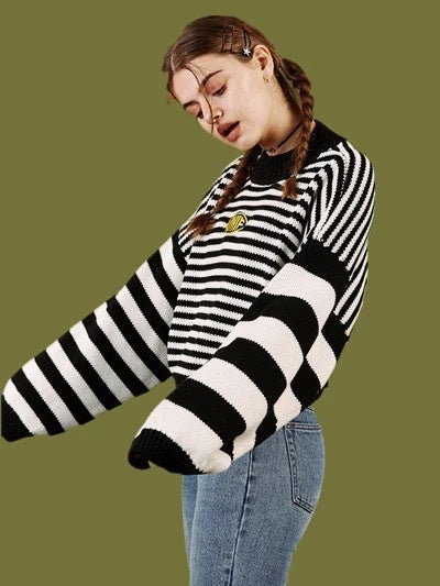 Blue Striped Loose Sweater Women