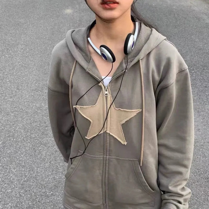 Star Patch Zip-Up Hoodie