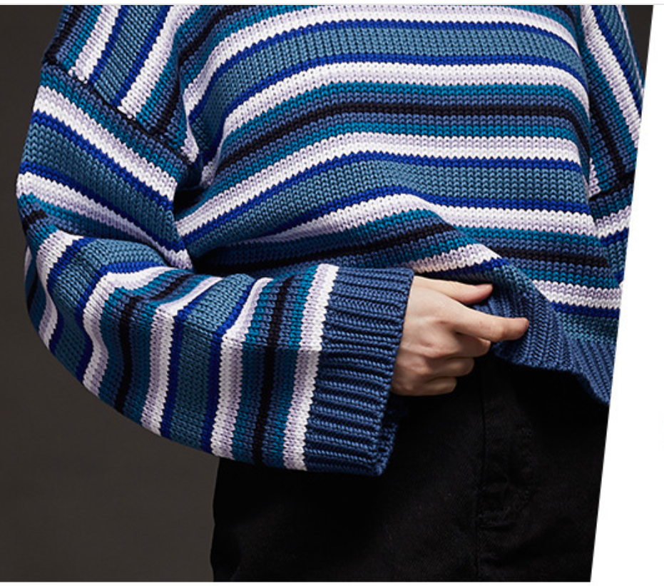 Blue Striped Loose Sweater Women