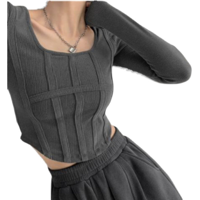 Long Sleeve Women's Fishbone Waist Top