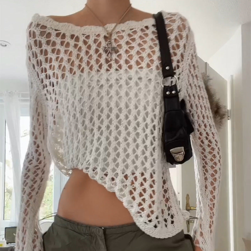 Irregular Hollow Knit Blouse