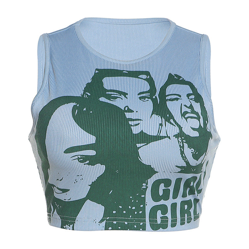 Portrait Print Tank Top Vest For Women